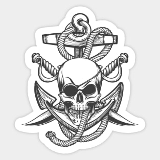 Pirate Skull with Anchor and Sabres Sticker